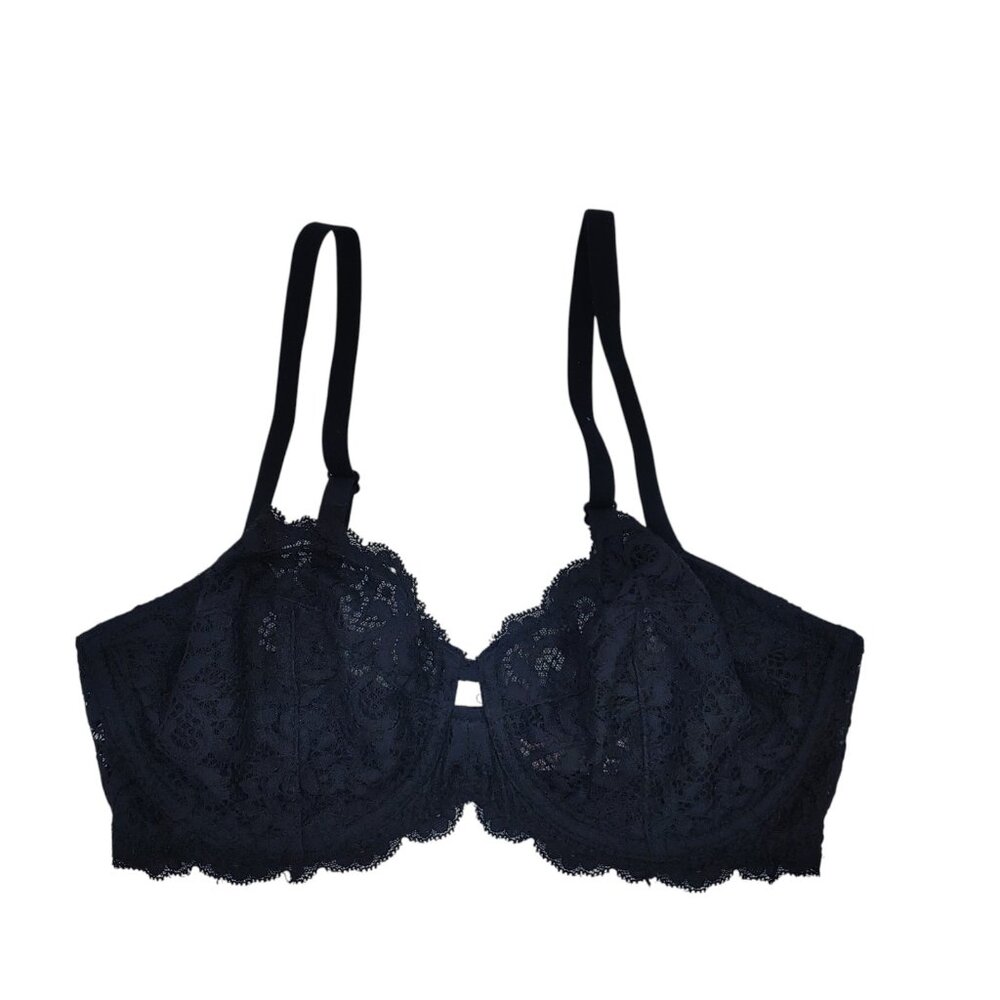 Victoria's Secret Body By Victoria Unlined Demi Bra 32DD Black Lace Underwire